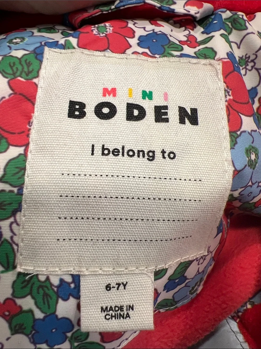 Mini Boden Floral Hooded Raincoat with Red Lining with matching mittens 6-7 yrs